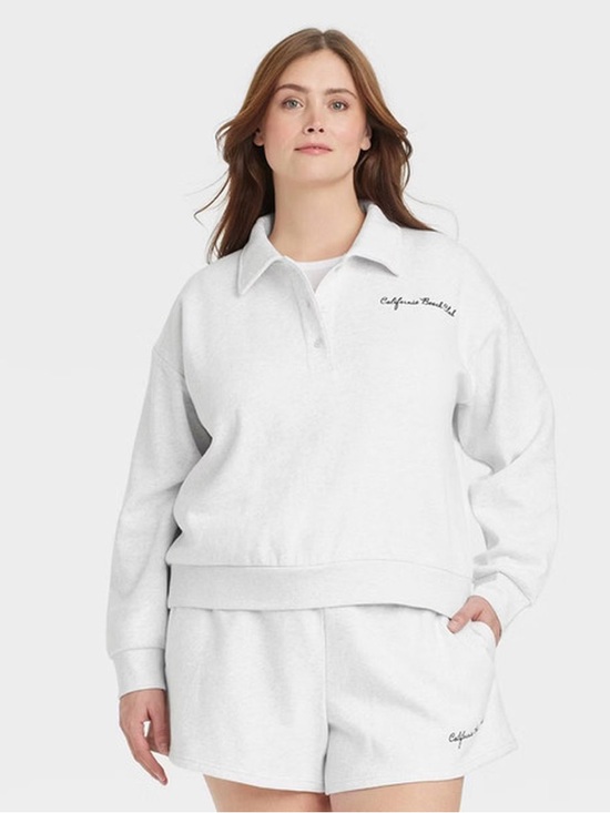 Universal Thread Sweaters - Universal Thread XXL Light Gray Leisure Studio Long Sleeve Fleece Polo Shirt